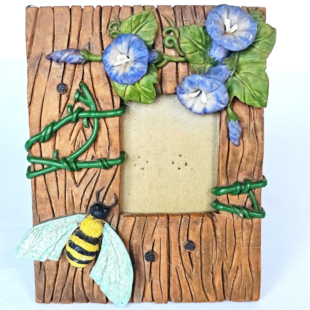 Vintage Bumblebee Morning Glory 3D Picture Frame Rustic Garden Decor Cottagecore